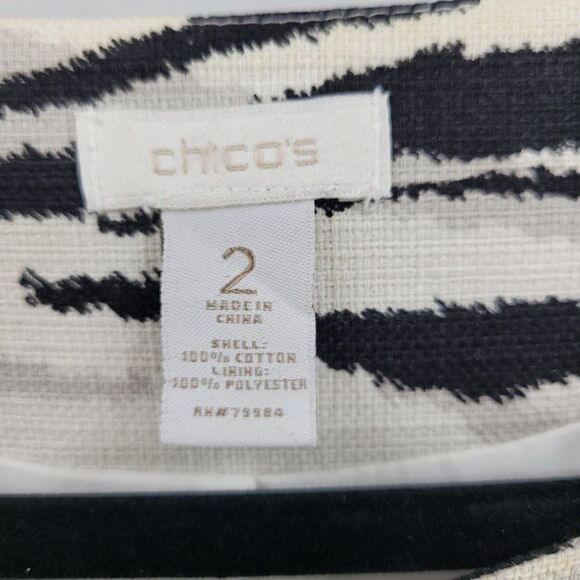 Chico's Blazer Size 2 White Twill Black Gray Tiger Cotton Scoop Career Luncheon - Picture 4 of 12